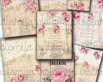 PINK SUGAR tags Collage Digital Images -printable download file- Digital Collage Sheet Vintage Paper Scrapbook Jewelry Holders