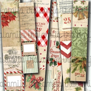 Colagem de TIRAS DE NATAL Imagens digitais - arquivo para download para impressão - Folha de colagem digital Álbum de recortes de papel vintage