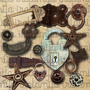 FERRAGENS FALSAS / Ferragens VINTAGE / Download para impressão / Fechaduras para impressão / Ferragens Rústicas / Ferragens para impressão / Álbum de recortes / Cartões