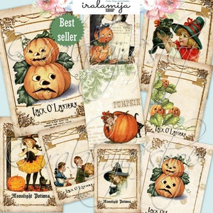 Printable Halloween / PUMPKIN Collage / Halloween Digital Images / Halloween Labels / Halloween / Halloween Cards / Junk Journal / Planner