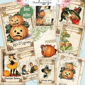 PUMPKIN Collage, Digital Images, Ephemera Kit, Junk Journal, Labels, Planner, Digital Download, Folio,  Halloween Cards, Tags, Cut Outs