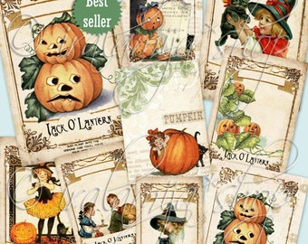 PUMPKIN Collage, Digital Images, Ephemera Kit, Junk Journal, Labels, Planner, Digital Download, Folio,  Halloween Cards, Tags, Cut Outs