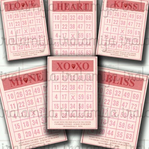 Liebe BINGO KARTEN, Valentinstag, digitaler Download, Junk Journal Kit, druckbare Karten / Scrapbook / Papierhandwerk, Dekor, Drucke, digitale Papiere