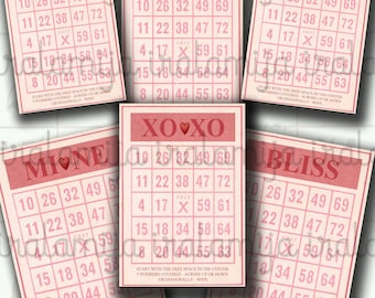 Love BINGO CARDS, Valentine, Digital Download, Junk Journal Kit, Printable Cards/ Scrapbook / Paper crafts, Decor, Prints, Digital Papers