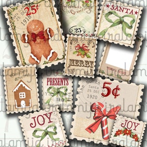 Printable STAMpS / MERRY STAMPS Digital Images Christmas printable Stamp / Christmas Ticket / Planner / Junk Journals / FAUX stamps