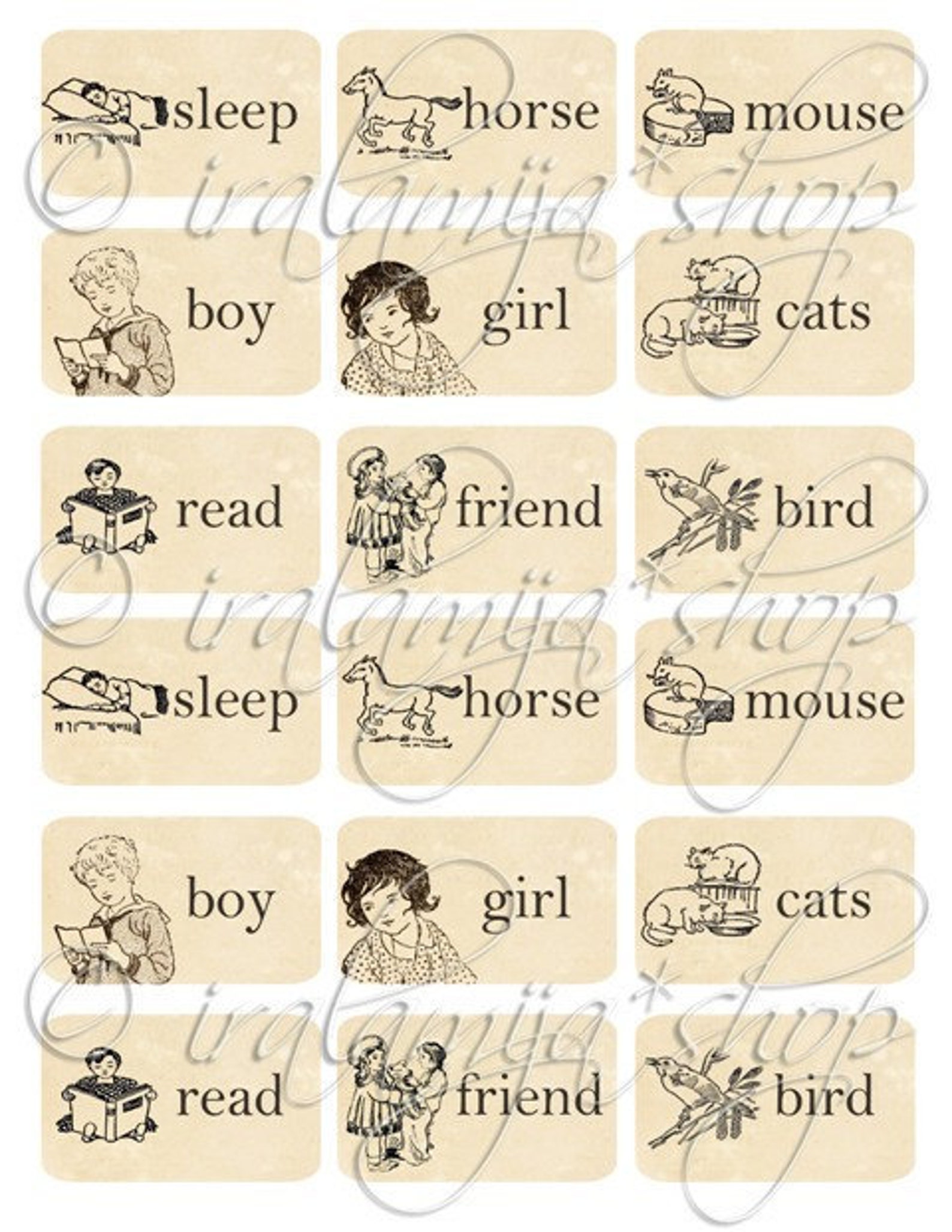 VINTAGE Mini FLASHCARDS Collage Digital Images printable | Etsy