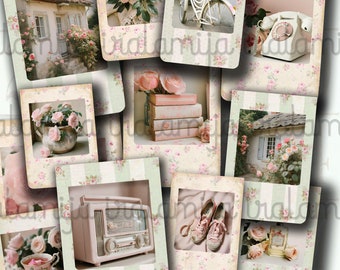 Shabby SNAPSHOTS, Roses Photos - Retro Photo Frames - Digital Images - download file - Digital Vintage Style Photography  - Junk Journal