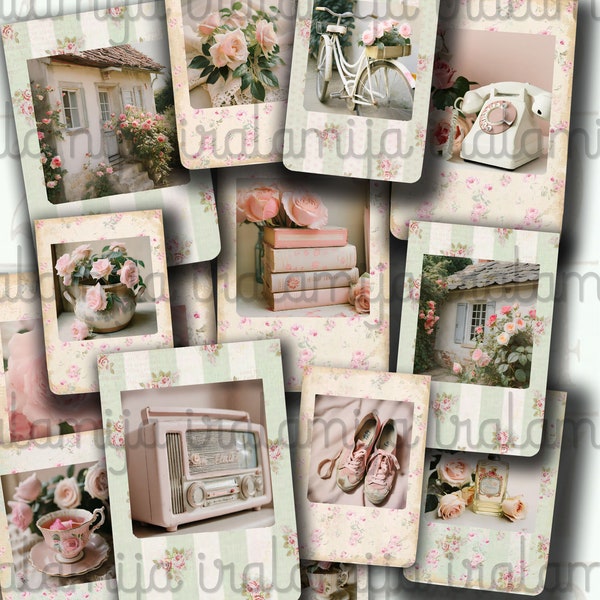 Shabby SNAPSHOTS, Roses Photos - Retro Photo Frames - Digital Images - download file - Digital Vintage Style Photography  - Junk Journal