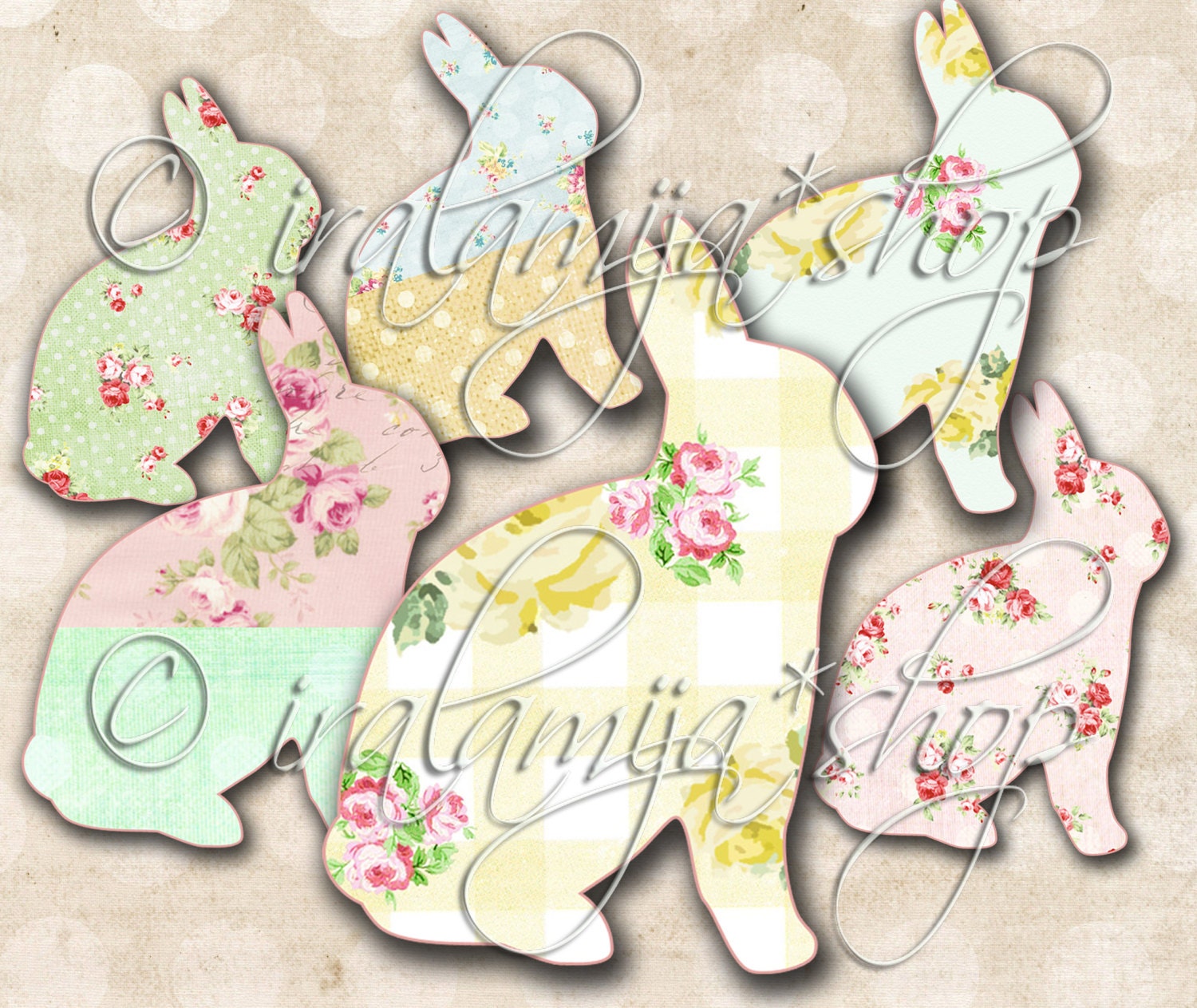 EASTER RABBIT Collage Digital Images printable download file Etsy