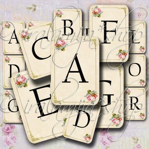 ALFABETKAARTEN, Junk Journal, Digitale download, Plakboekpapier, Shabby Alfabetkaarten, Planner, Brieven, Rozen, Digitaal papier, Bloemen, Tags