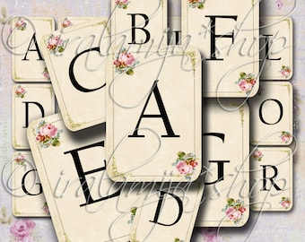 ALPHABET CARdS, Junk Journal, Digital Download, Scrapbook paper, Shabby Alphabet Cards, Planner, Letters, Roses, Digital Paper, Floral, Tags