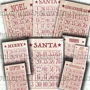 Cartões de bingo de Natal para impressão / Colagem de CARTÕES DE SANTA BINGO / Imagens de bingo de Natal / Cartões de bingo para impressão de Natal / Bingo de Natal