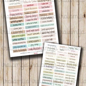 Printable Sentiments, Digital download Junk Journal Kit, Messages, Greetings, Sayings, Words, Iralamijashop, Paper, Vintage, Tags, Cards image 2