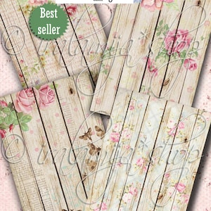 Fondos FLORALES DE MADERA Collage Imágenes digitales -archivo descargable para imprimir-