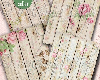HOLZ FLORALE Hintergründe Collage Digitalbilder - printable Download Datei -