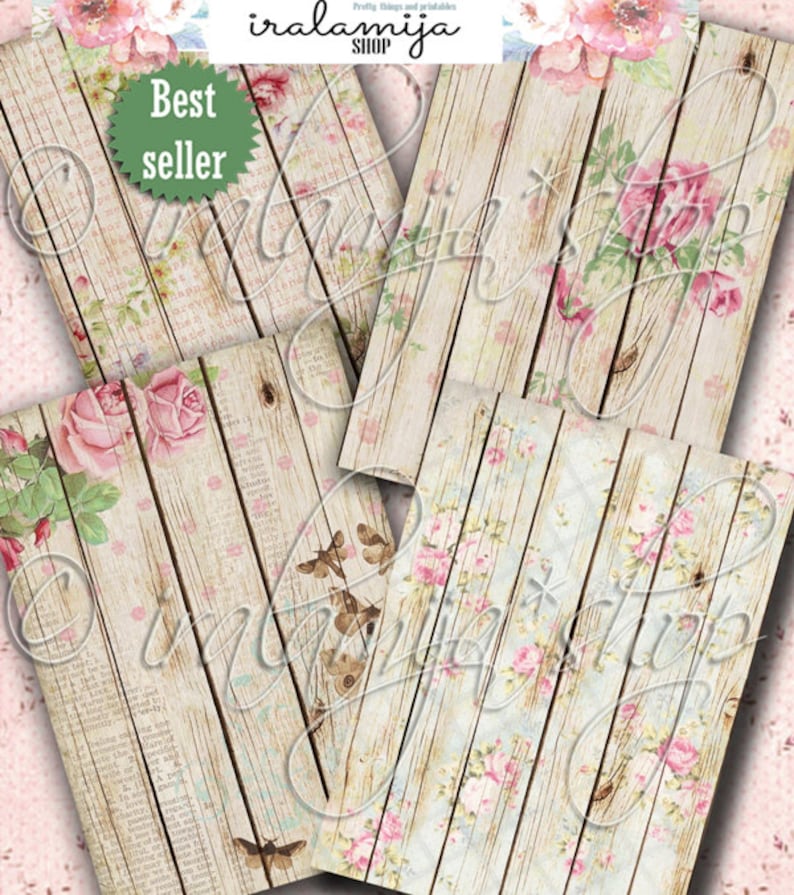 Sfondi FLOREALI IN LEGNO Collage Immagini Digitali -file scaricabile stampabile-