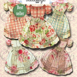 Druckbare VINTAGE DRESS Digital Download, Floral Papier, Ausschnitte, Junk Journal Verschönerung, druckbare Papierkleid Puppenkleid Iralamijashop