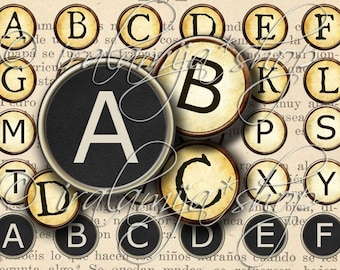 May include: Vintage typewriter keys with letters A, B, C, D, E, F, G, K, L, M, P, S, T, X, Y in black and white on a cream background.