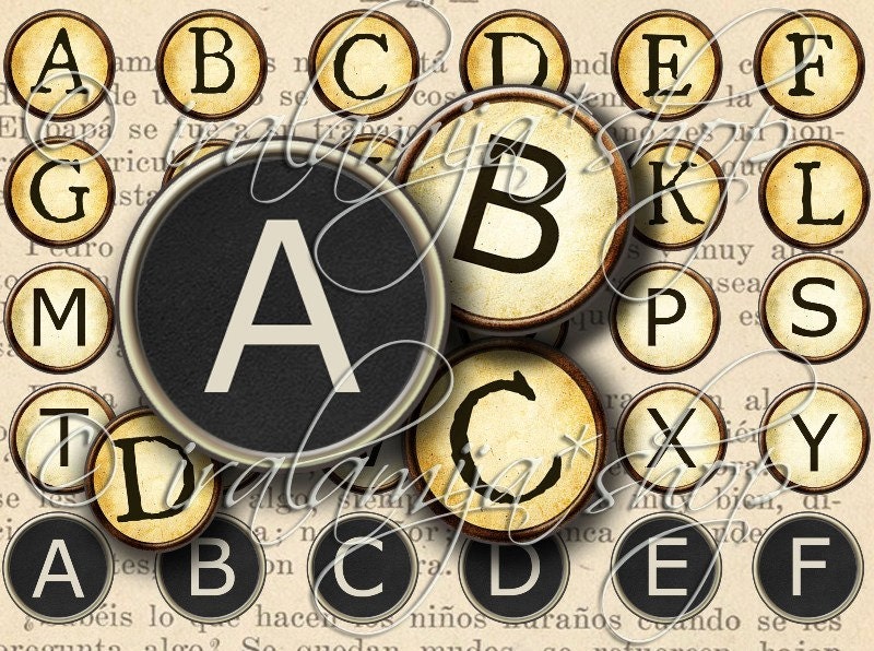 Antique Bronze - Alphabet - Typewriter Key Style - 12mm - Choose your letter