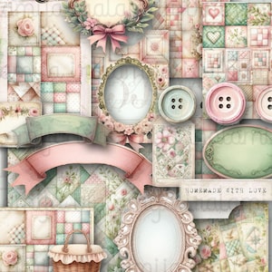 Kit diario QUILT PATCHWORK, trapunta floreale shabby, tessuto romantico, carte per effimeri, patchwork shabby vintage, download digitale Iralamijashop