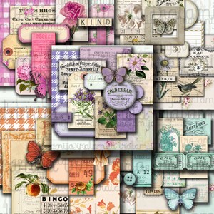 VINTAGE COLORS bundle No. 2 Junk Journal Kit, Journal, Pages, Floral, Vintage, Shabby, Backing, Ephemera, Roses, Printable, Colors, Tags