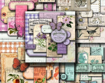 VINTAGE COLORS bundle No. 2 Junk Journal Kit, Journal, Pages, Floral, Vintage, Shabby, Backing, Ephemera, Roses, Printable, Colors, Tags
