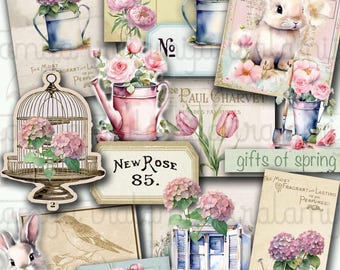 SPRING SEASON Junk Journal, Digital Papers, Journal Pages, Easter, Floral, Shabby, Rabbit, Easter Bunny, Digital Kit, Tags, Tickets, Paper