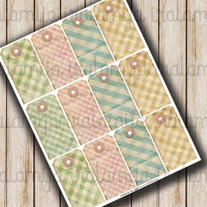 GINGHAM TAGS Collage digitale Bilder - printable download Datei - Digital Collage Sheet Vintage Papier Sammelalbum Schmuck Halter
