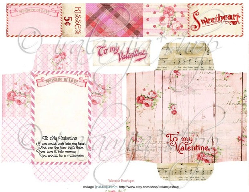 VALENTINE ENVELOPES Printable Digital Images / Valentines Day  Etsy