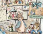 PETER RABBIT No 2 Junk Journal ephemera papers, Envelope, Cut Outs, Floral, Shabby, Rabbit, Easter, Bunny, Digital Kit, Tags, Beatrix Potter