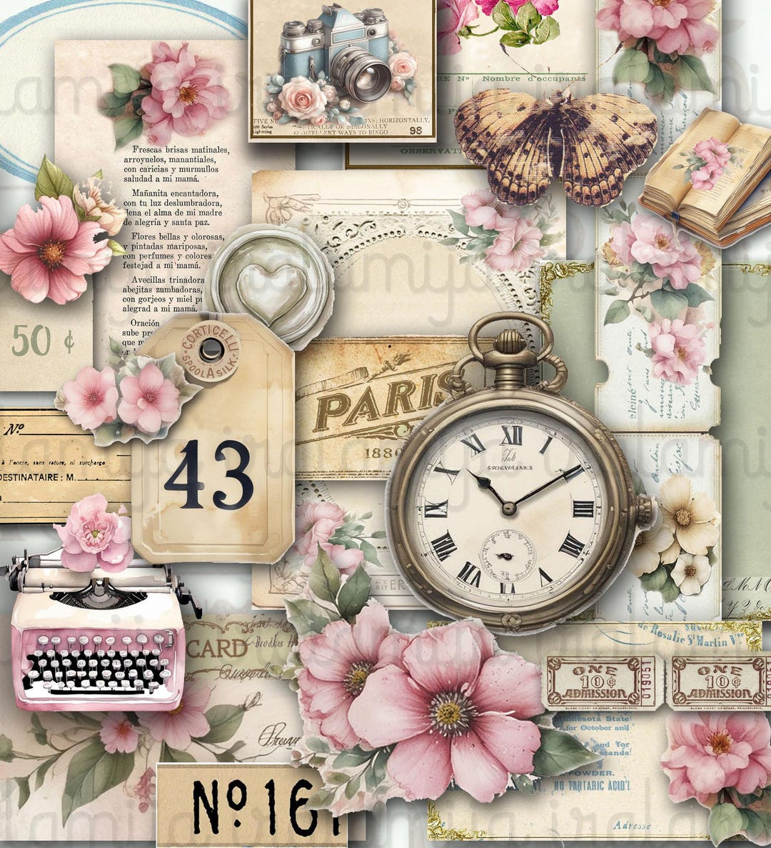 JOURNAL EPHEMERA Junk Journal Kit Vintage Ephemera Journal Pages Fussy ...