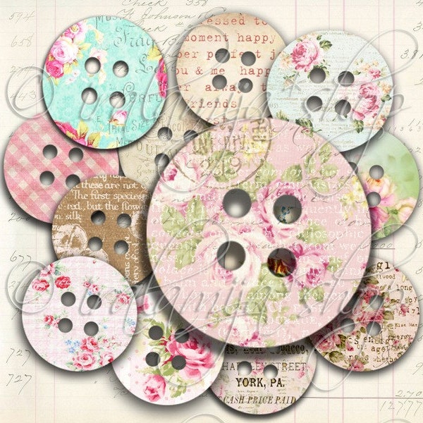 SHABBY BUTTON Collage Digital Images -printable download file-