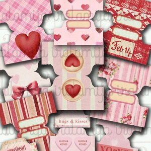 VALENTINE Tabs, digitaler Download, druckbare Bilder, Download-Datei- Digital Sheet, Vintage Papier Scrapbook -Tabs - Planer - Junk Journal Tab