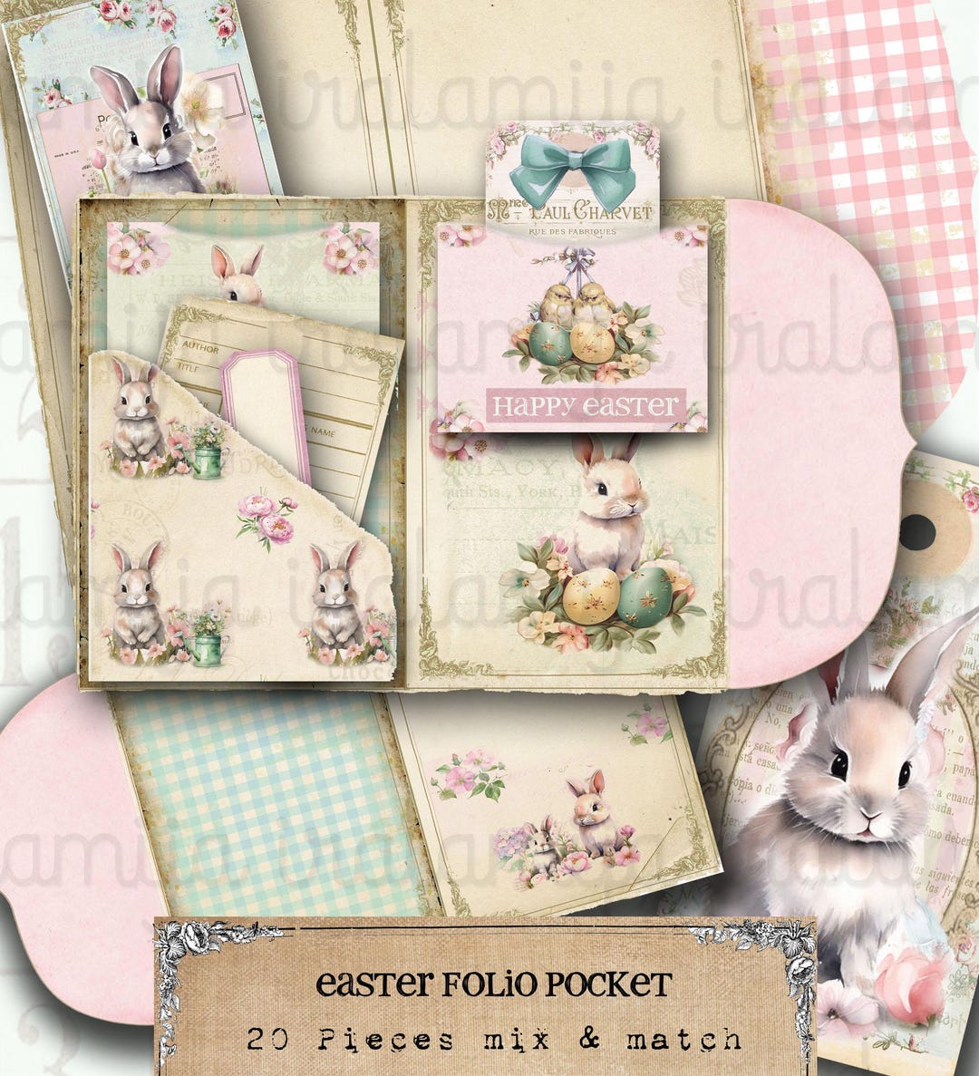 Easter Folio Junk Journal Folio Pocket Digital Papers Journal Pages