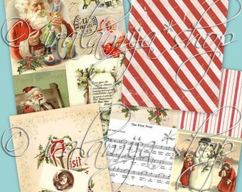 CANDY CANE PAPER Backgrounds Bundle -Collage Digital Images -printable download file- Christmas Paper Bundle - Junk Journal - Digital Paper