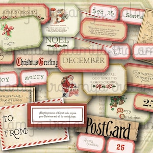 Christmas Labels / ANTIQUE CHRISTMAS Labels / Christmas printable download / Christmas Digital / Scrapbook / Christmas label / Christmas image 1