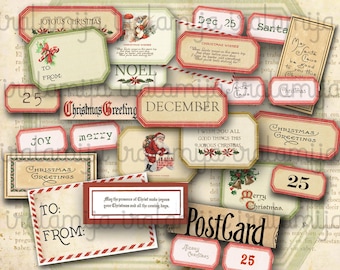 Christmas Labels / ANTIQUE CHRISTMAS Labels / Christmas printable download / Christmas Digital / Scrapbook / Christmas label / Christmas