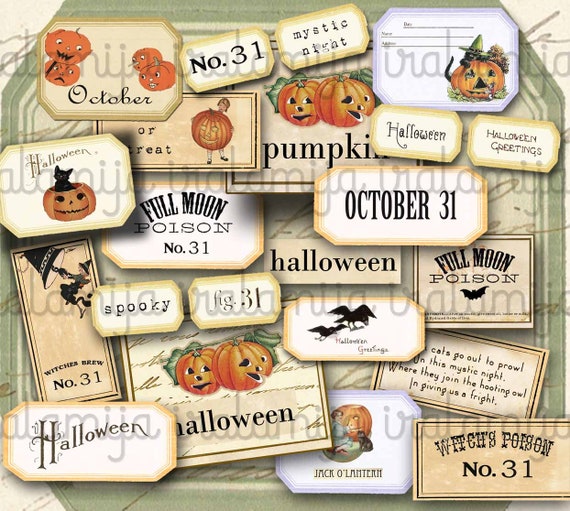 Printable HALLOWEEN LABELS No.3 / Halloween Digital Images / printable Halloween / Halloween Label / Vintage Halloween / Junk Journal