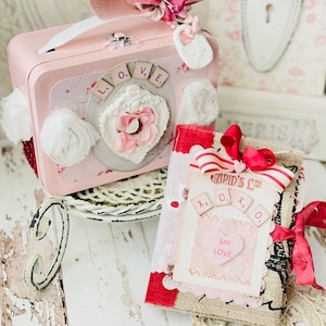 Metal Tin Lunch Box Valentines Day Gifts Handmade Scrapbook Mini Album Shabby style, Love, Handmade Gifts, Metal Tin, Pink Box Album