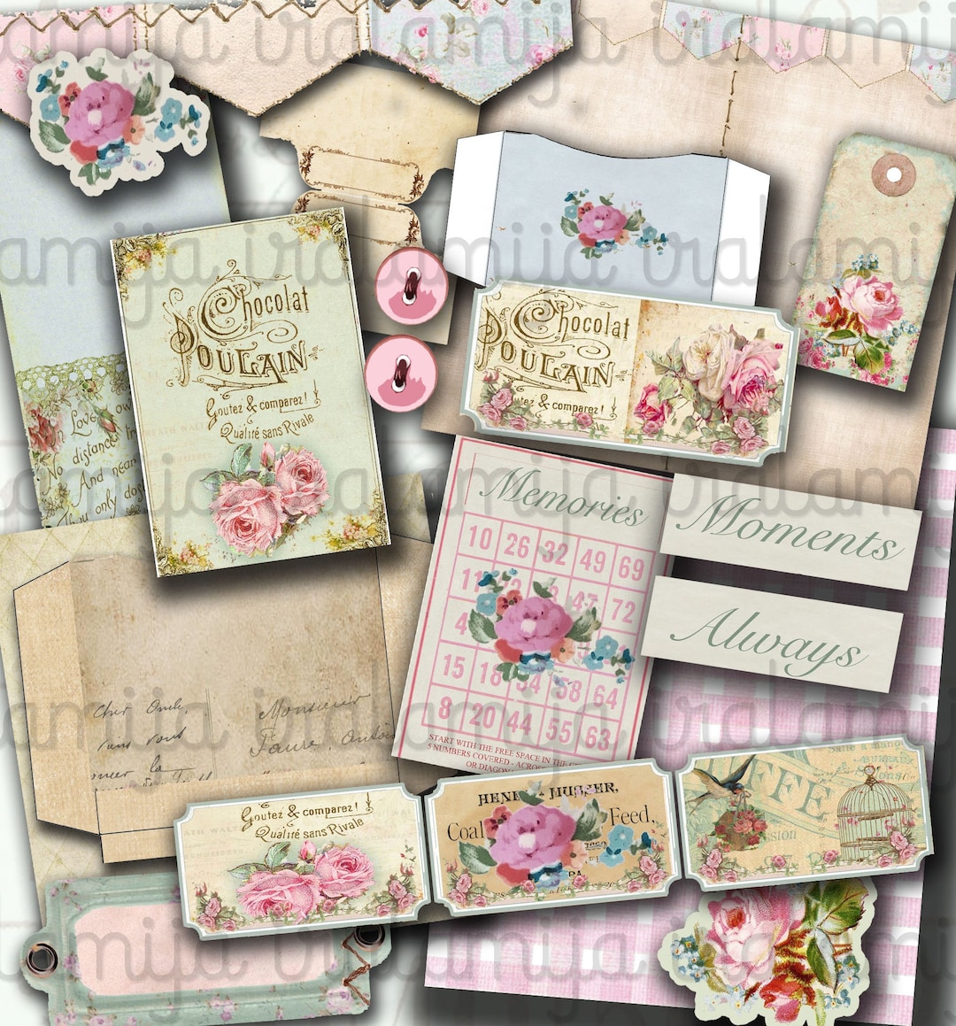 VINTAGE MEMORIES Junk Journal, Digital Papers, Journal Pages, Floral ...