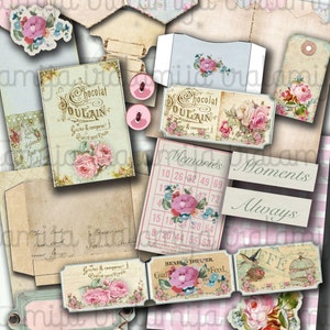 VINTAGE MEMORIES Junk Journal, Digital Papers, Journal Pages, Floral, Shabby, Vintage Style, Papers, Digital Kit, Tags, Tickets, Ephemera