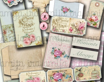 VINTAGE MEMORIES Junk Journal, Digitale Papiere, Journal Seiten, Floral, Shabby, Vintage-Stil, Papiere, Digital Kit, Tags, Tickets, Ephemera