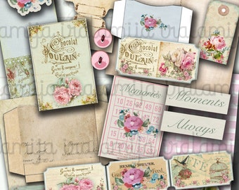 VINTAGE MEMORIES Diario Basura, Papeles Digitales, Páginas de Diario, Floral, Shabby, Estilo Vintage, Papeles, Kit Digital, Etiquetas, Entradas, Efímera