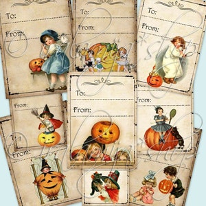 HALLOWEEN TAGS Collage Digital Images -printable download file Scrapbook Printable Sheet