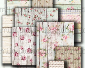 BIG WOOD Nr. 2, Holz Papier 8.5"x 11" Floral, Junk Journal, Rosen, Hintergründe Collage, Digitale Bilder - printable Paper, download, Rose Papier