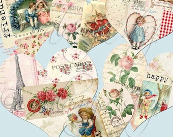 COLLAGED HEARTS Collage Digital Images -printable download file-