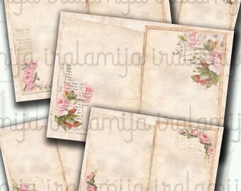 Junk Journal/ ROMANTIC VINTAGE Papers, Journal Pages, Shabby, Floral Papers, Love, Roses, Flowers, Digital Download, Vintage Style Paper