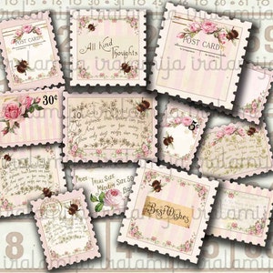 Druckbare Briefmarken FRANZÖSISCHER GARTEN STEMPEL / Junk Journal / Ephemera Briefmarken zum ausdrucken - download Datei Digital / Vintage Briefmarken
