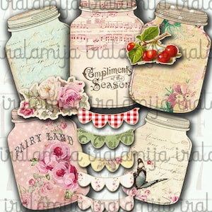 Tarros vintage imprimibles, imágenes de tarros de cristal para diario, papel digital, descarga digital, álbum de recortes, páginas de efímeras para diario, tarros vintage, Iralamijashop