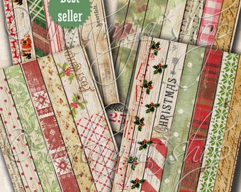 Imágenes imprimibles de madera navideña - descarga imprimible / Papel navideño / Álbum de recortes navideño / Papeles navideños / Papel de madera / Navidad